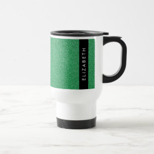 Green Glitter, Glitter Background, Your Name Travel Mug