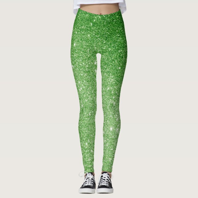 Green Glitter Glitz & Glam, Sparkling   Leggings (Front)