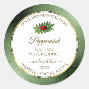 Green Glitter Gold and White Product Label Ladybug