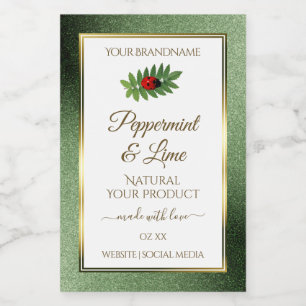 Green Glitter Gold and White Product Label Ladybug