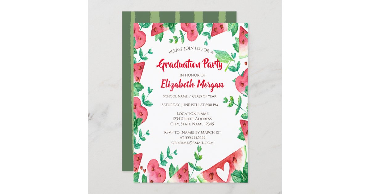 Green Glitter Grad Cap,Watermelon Graduation Invitation Zazzle