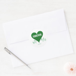 Green Glitter Heart Mr+Mrs Round Sticker