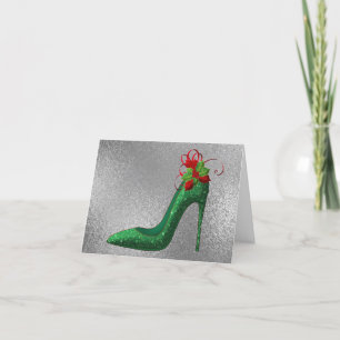 Green Glitter Heels Christmas Greeting Card