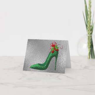 Green Glitter Heels Christmas Greeting Card