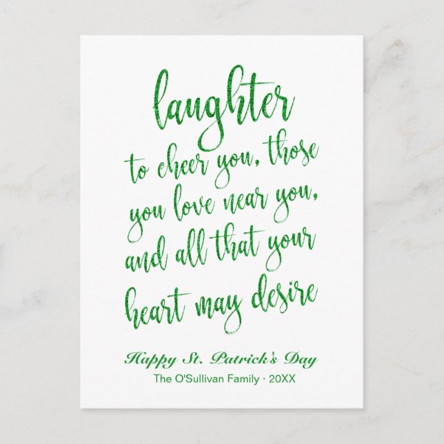 Green Glitter Irish Toast St. Patrick's Day Postcard (Front)