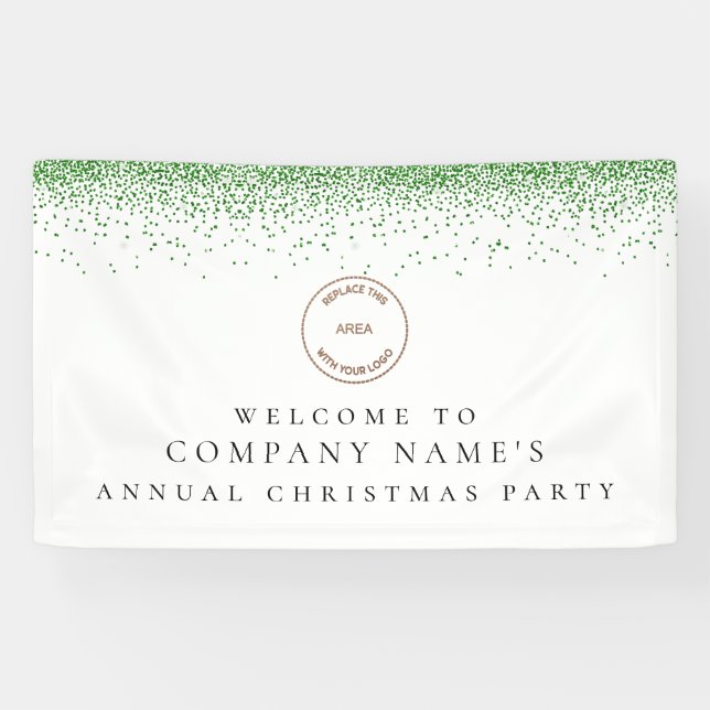 Green Glitter Logo Company Welcome Christmas Party Banner (Horizontal)