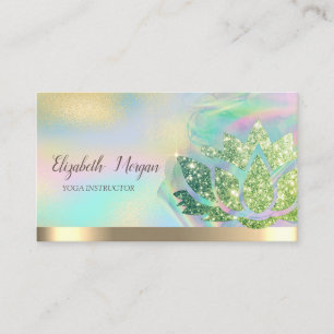 Green Glitter Lotus Holographic Ink Yoga Business Card