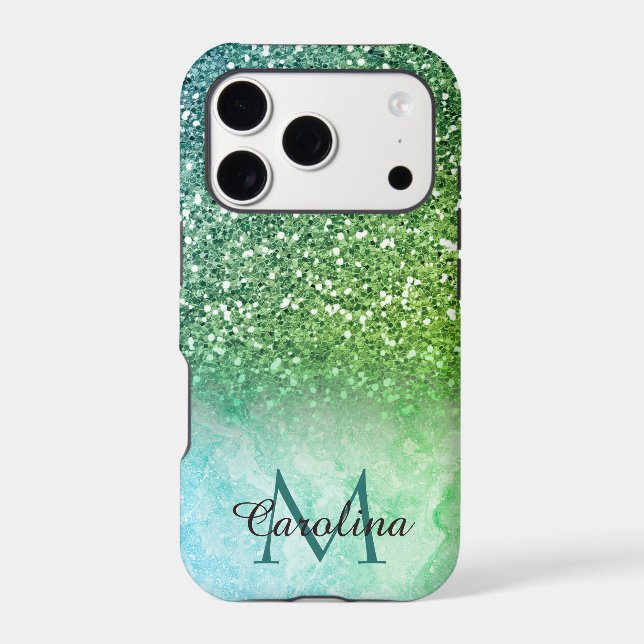 Green Glitter, Marble, Personalised (Back)