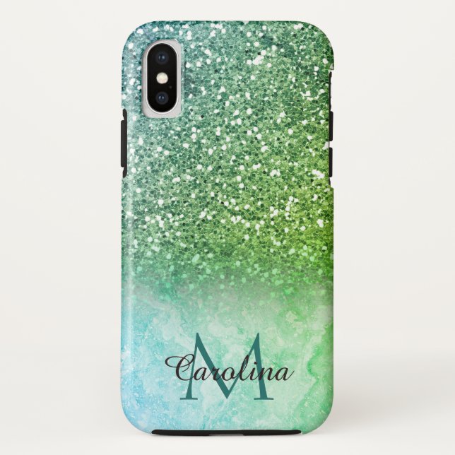 Green Glitter, Marble, Personalised Case-Mate iPhone Case (Back)