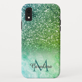 Green Glitter, Marble, Personalised iPhone XR Case