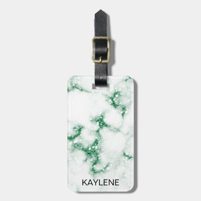Green Glitter Marble Personalised Luggage Tag (Front Vertical)