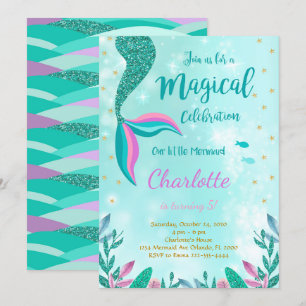 Green Glitter Mermaid Tail Birthday Invitation