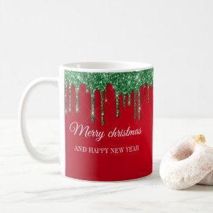 Green glitter merry christmas and happy year coffee mug