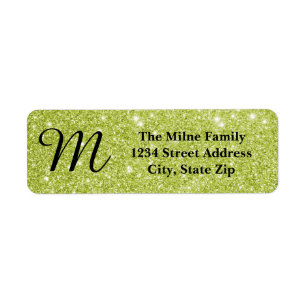 Green Glitter Monogram - Return Address Labels