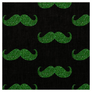 Green Glitter Moustache Fabric