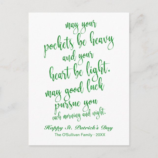 Green Glitter Old Irish Blessing St. Patrick's Day Postcard (Front)
