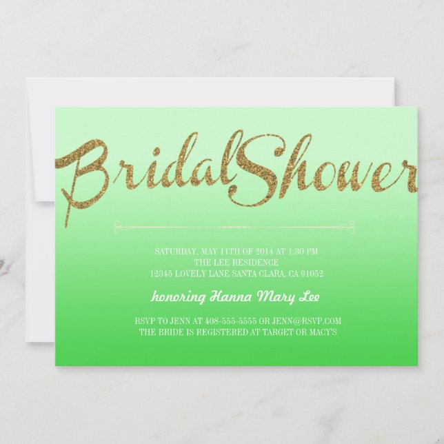 Green Glitter Ombre Bridal Shower Invitation (Front)