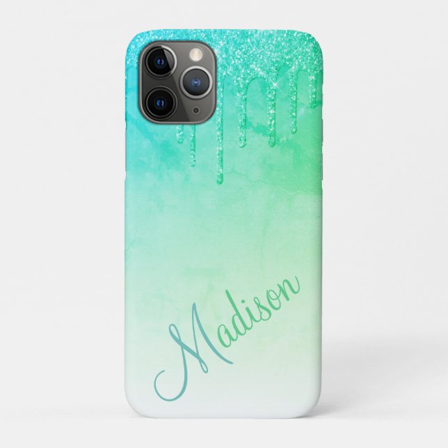 Green Glitter Ombré Glam Sparkles Name Case-Mate iPhone Case (Back)