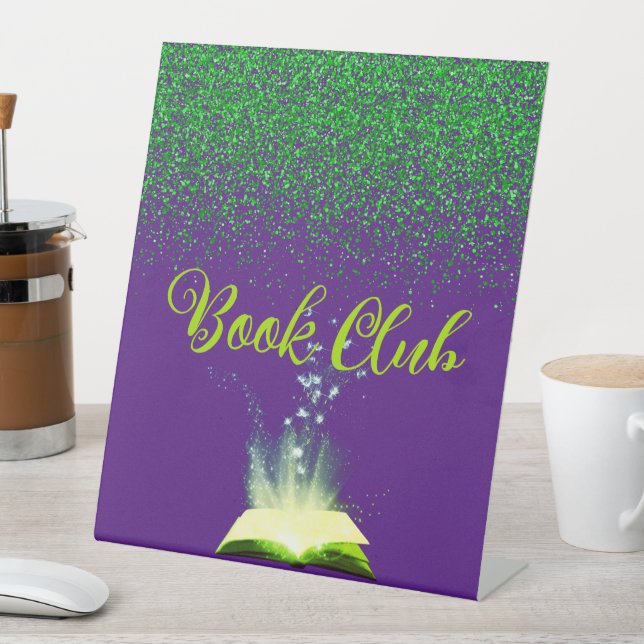 Green Glitter on Purple - Book Club | Pedestal Sign (In SItu)