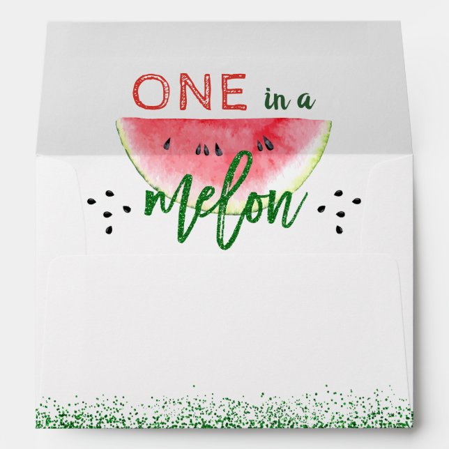 Green Glitter One in a Melon for 5x7 Invitation Envelope (Back (Bottom))