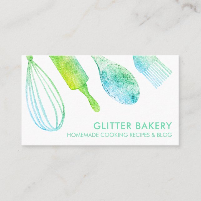 Green Glitter pastry bakery cook Caterer Business Card (Front)