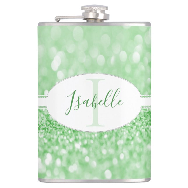 Green Glitter Personalise Flask (Front)