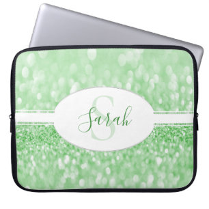 Green Glitter Personalise Laptop Sleeve