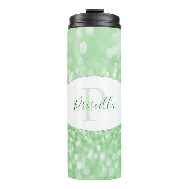 Green Glitter Personalise Thermal Tumbler (Front)