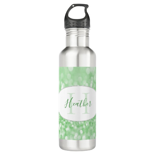 Green Glitter Personalise Water Bottle (Front)