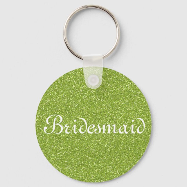 Green Glitter Personalised Bridesmaid Key Ring (Front)