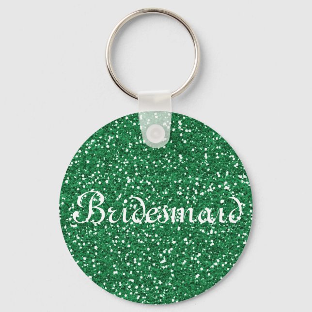 Green Glitter Personalised Bridesmaid Key Ring (Front)