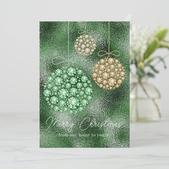 Green Glitter Photo Christmas Ornament Elegant  Holiday Card (Standing Front)