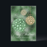 Green Glitter Photo Christmas Ornament Elegant  Holiday Card<br><div class="desc">Elegant green glittery faux rhinestone ornaments hanging with a traditional sentiment of Merry Christmas from our home to yours typography.  Add a favourite photo on the reverse side of this card for customisation.  Accent glitter ornaments add to the beauty of this design on the reverse of this card.</div>