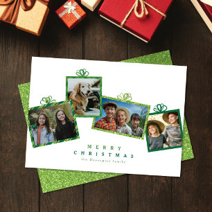 Green Glitter Photo Gift Boxes Christmas Holiday Card