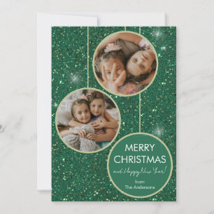 Green Glitter Photo Merry Christmas Holiday Card