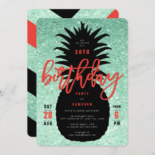 Green Glitter Pineapple Chic Birthday Party Invite