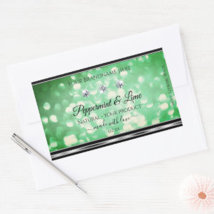 Green Glitter Product Labels with Sparkle Diamonds