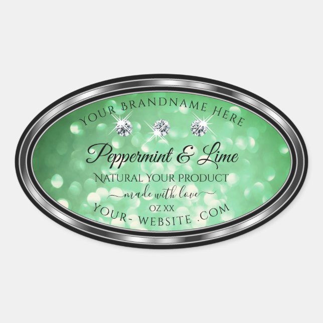 Green Glitter Product Labels with Sparkle Diamonds (Front)