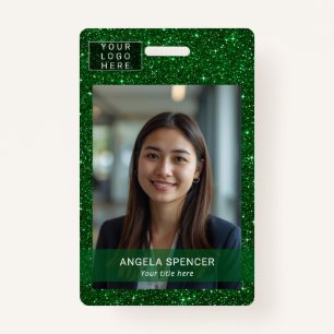 Green Glitter Professional Event ID name tag photo ID Badge