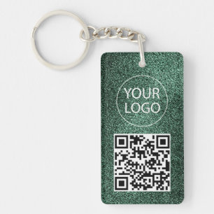 Green Glitter QR Code Business Card Your Logo Key Ring