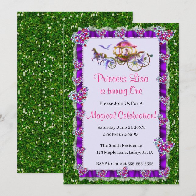 Green Glitter Royal Princess Birthday Invitation (Front/Back)