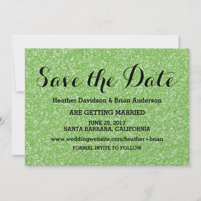 Green Glitter Save the Date Invite (Front)