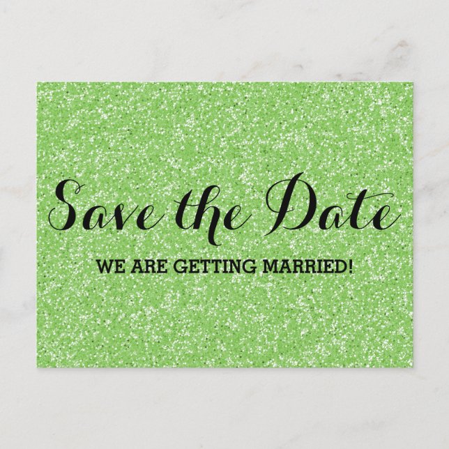Green Glitter Save the Date Postcard (Front)