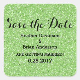 Green Glitter Save the Date Stickers