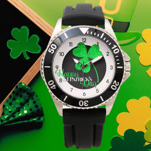 Green Glitter Shamrock Unique St Patrick’s Day  Watch