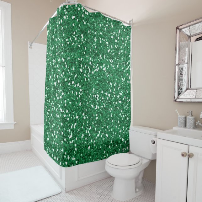 Green glitter shower curtain (In Situ)