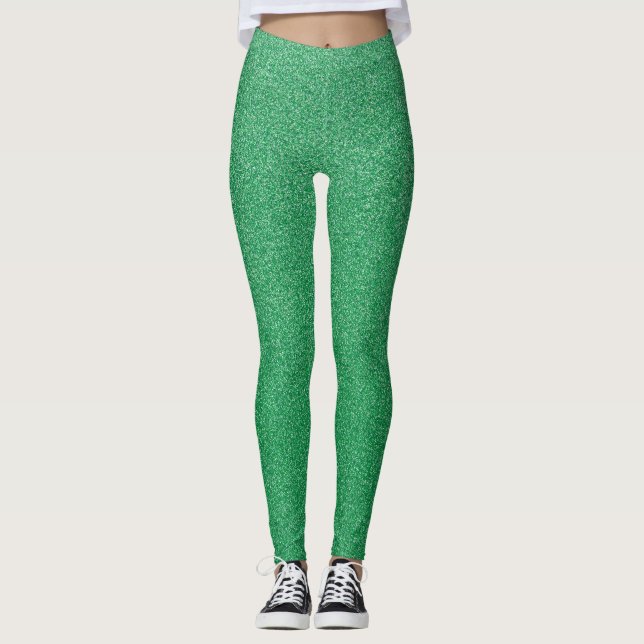 Green Glitter, Sparkle, Glitter Background Leggings (Front)