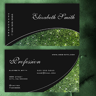 Green Glitter Sparkle Ombre Stars Elegant Black Business Card