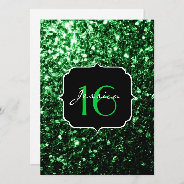 Green glitter sparkles Sweet 16 Invitation (Front/Back)