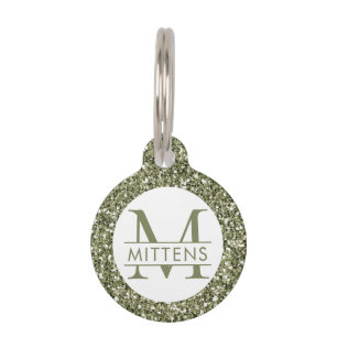 Green Glitter Sparkly Monogram Name Pet Tag